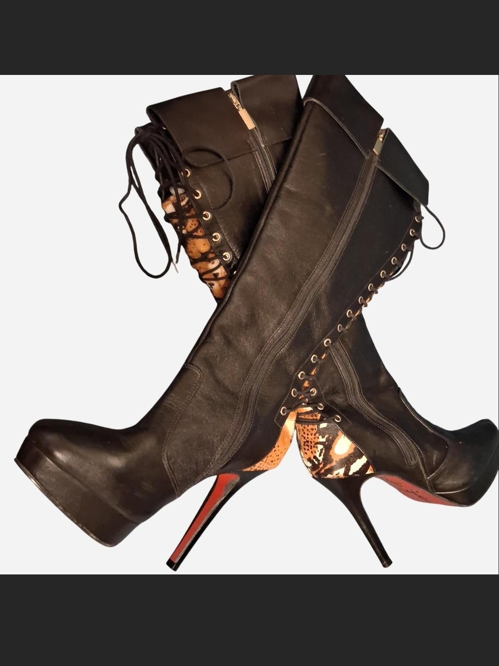 Sergio Zelcer Black Lace-Up Platform Boots with Orange Soles